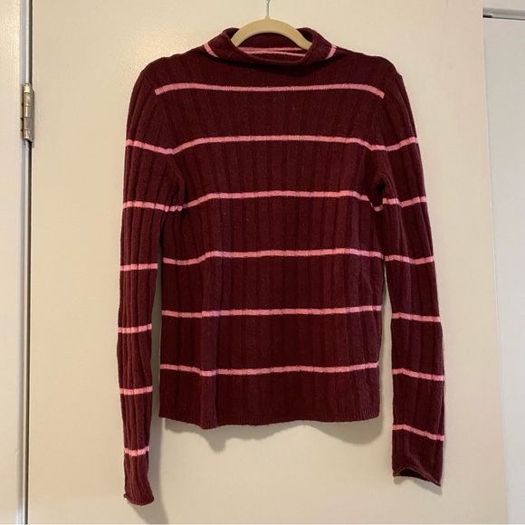 Madewell Maroon & Pink Striped Evercrest Turtleneck Sweater in Coziest Yarn - Picture 5 of 9